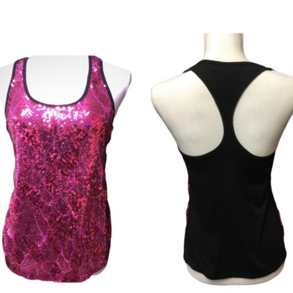 Material Girl Pink and Black Sequin Racerback Tank Top